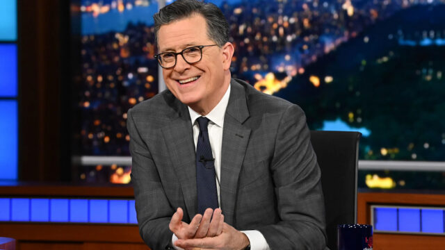 Host Stephen Colbert on the set of 