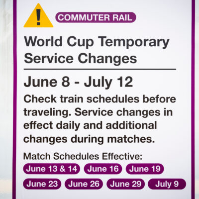 06/05/26 - BOSTON, MA. - Commuter rail map and schedule before the Wold Cup on Friday, June 5, 2026. Photo by Alyssa Stone/Northeastern University