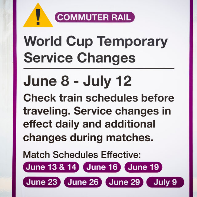 06/05/26 - BOSTON, MA. - Commuter rail map and schedule before the Wold Cup on Friday, June 5, 2026. Photo by Alyssa Stone/Northeastern University