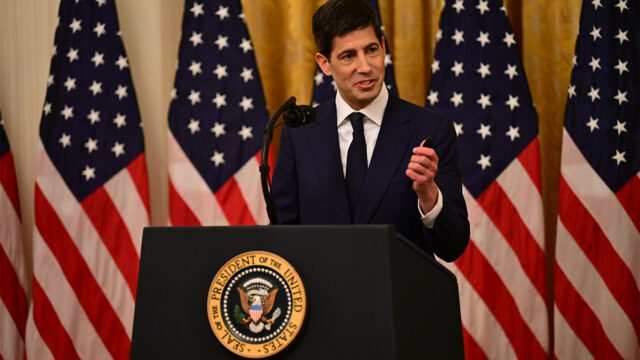 Kevin Warsh, incoming chairman of the United States Federal Reserve, speaks during a swearing-in ceremony in the East Room of the White House in Washington, DC, United States, on May 22, 2026. Warsh, who has promised significant changes at the US central bank, assumes his role during a tense period for the economy and the institution. (Photo by Kyle Mazza/NurPhoto via AP)