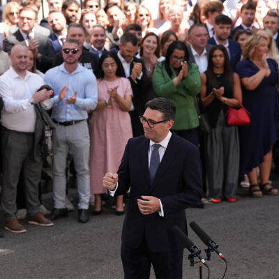Andy Burnham arriving to make a speech outside 10 Downing Street, London, after meeting King Charles III and accepting his invitation to become Prime Minister and form a new government. Picture date: Monday July 20, 2026. PA Photo. Photo credit should read: Gareth Fuller/PA Wire POLITICS (Press Association via AP Images)