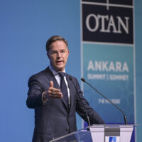 ANKARA, TURKEY - JULY 6: NATO Secretary General Mark Rutte attends a pre-summit press conference ahead of the 36th NATO Summit of Heads of State and Government at the Presidential Complex in Ankara, Turkiye on July 6, 2026. (Photo by Ozge Elif Kizil/Anadolu via Getty Images)