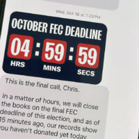A text is viewed on a mobile device Wednesday, Oct. 30, 2024, in Washington, as across the U.S., people's phones are pinging with text messages from Donald Trump, Kamala Harris and their allies in the presidential campaign's final days. (AP Photo/Jon Elswick)