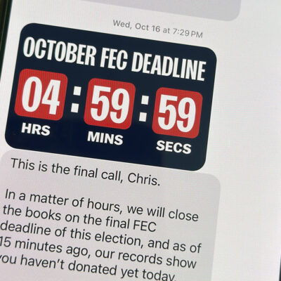 A text is viewed on a mobile device Wednesday, Oct. 30, 2024, in Washington, as across the U.S., people's phones are pinging with text messages from Donald Trump, Kamala Harris and their allies in the presidential campaign's final days. (AP Photo/Jon Elswick)