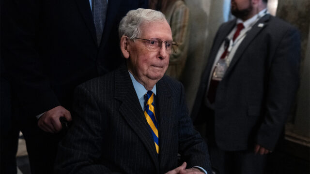 UNITED STATES - MARCH 24: Sen. Mitch McConnell, R-Ky., is seen after the Senate luncheons in the U.S. Capitol on Tuesday, March 24, 2026. (Tom Williams/CQ Roll Call via AP Images)