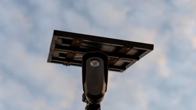 FILE - A Flock Safety license plate reader is seen along a public road, Thursday, Oct. 16, 2025, in Houston. (AP Photo/David Goldman, File)