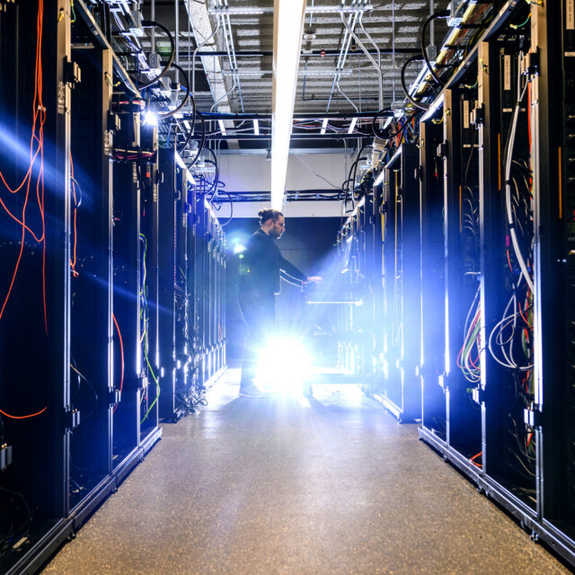 01/10/24 - BURLINGTON, MA. - Stock photography of the Colosseum which is operated by the Institute for the Wireless Internet of Things (W-IoT) at Northeastern University, and housed at the Northeastern Innovation Campus in Burlington, Massachusetts on Jan. 10, 2024. The Colosseum at is the world's largest RF emulator with 256 programmable software radios which enables academic, government, and industry researchers to perform scalable and repeatable experimentation in wireless systems in a large-scale emulation environment. Photo by Matthew Modoono/Northeastern University