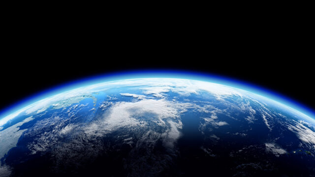 The Earth Space Planet 3D illustration background. City lights on planet.